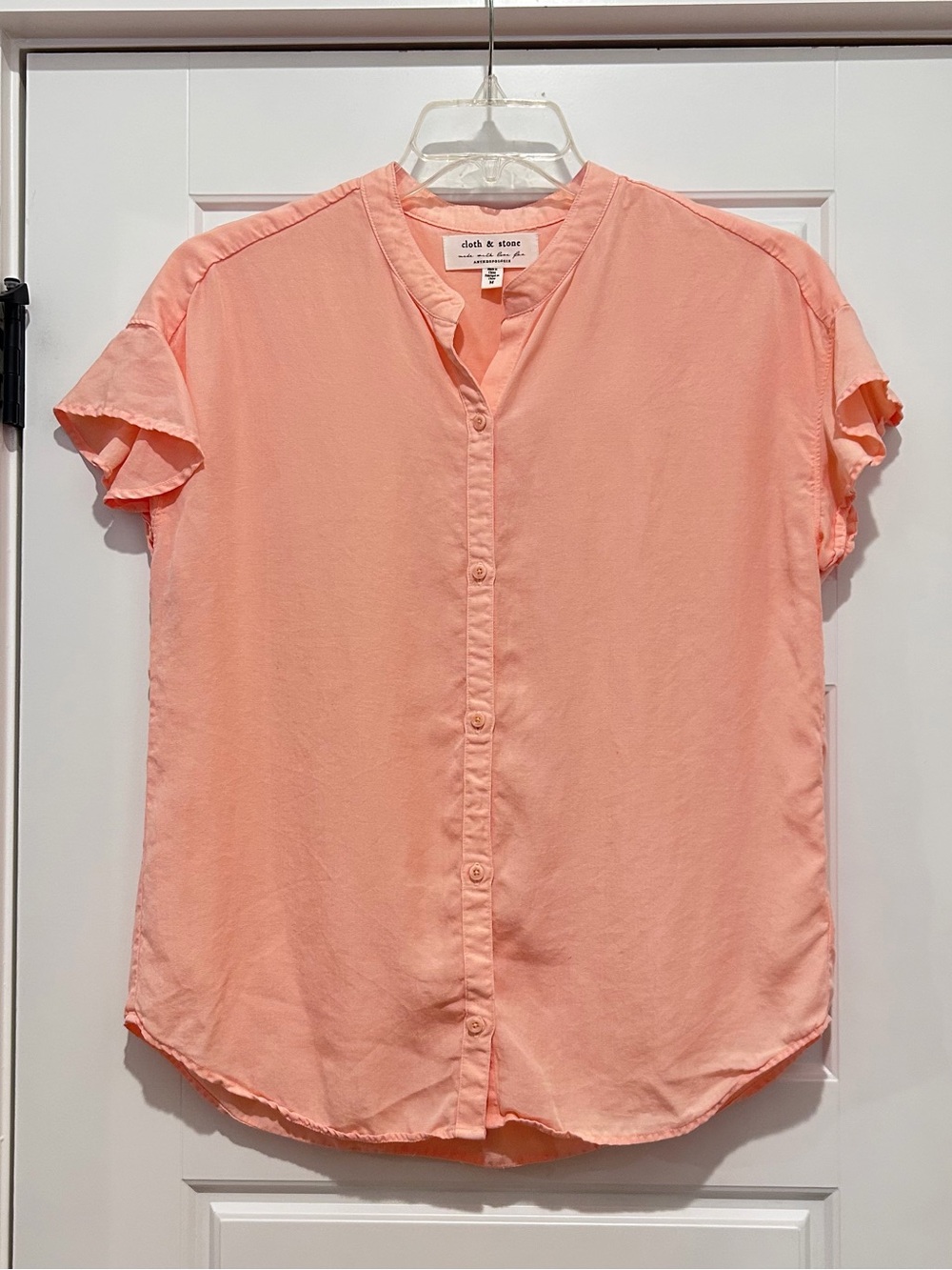 cloth & stone Anthropologie Peach Button-Front Short Sleeve Top-Flutter Sleeve